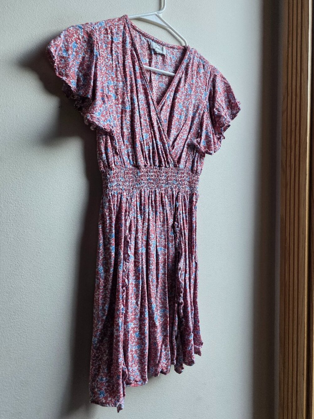 Japna Pink/Blue Floral V-Neck Ruffled Dress Size XS